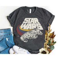 Retro Disney Star Wars Millennium Falcon Ship Three Stripes Shirt, Galaxy's Edge Unisex T-shirt Family Birthday Gift Adu