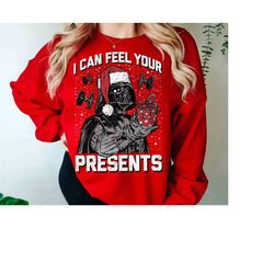 Santa Darth Vader I Can Feel Your Presents Christmas T-Shirt, Funny Star Wars Xmas Light Tee, Disney Disneyland Holiday