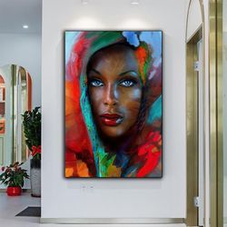 Blue Eyes Woman Canvas Wall Art , Abstract Woman Canvas Painting , Colorful Woman Canvas Print, Ready To Hang Canvas Pri