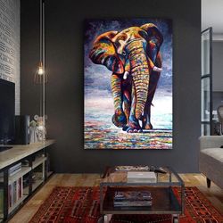 colorful elephant canvas print,elephant canvas wall art , elephant canvas print , african woman canvas wall decor