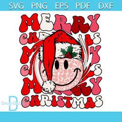 Retro Merry Christmas Smiley Face SVG Graphic Design File