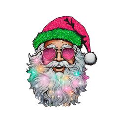 Pink Santa with Sunglasses Cheerful Christmas Lights PNG File