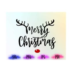Christmas Deer Svg, Merry Christmas Png, Merry Christmas Svg, Winter Holiday Svg,Red Nosed Reindeer Png, Digital Downloa