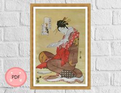 Cross Stitch Pattern ,Seated Woman Reading,Hosoda Eishi,Pdf Format,Instant Download,Japanese Art,Ukiyo-e Style