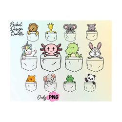 Pocket Design Png, Axolotl Lover Gift, Funny Dinosaur Png, Axolotl Png,Cat Png, Frog Png,Koala Png,Elephant Png,Bunny Pn