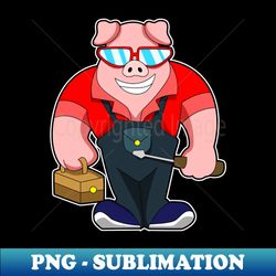 pig as mechatronics engineer with tool box - decorative sublimation png file - fashionable and fearless