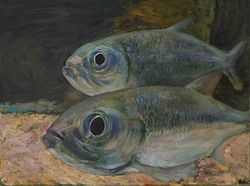 Fish oil painting original art decor for kitchen sea artwork