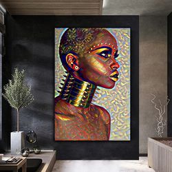 African Woman Canvas Wall Art , Gold African Woman Canvas Print , Modern Home Decor , Ready To Hang Canvas Print , Livin