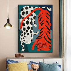 Cats Canvas Wall Art , Abstract Cats Canvas Painting , Spotted Cats Canvas, Modern Home Decor , Ready To Hang Canvas Pri