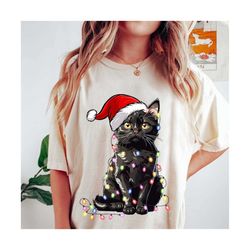 Christmas Black Cat Png Svg,Christmas Lights Cat Png, Cat Lover Xmas, Funny Christmas Png, Santa Cat Svg, Christmas Gift