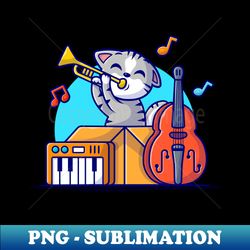 Cute Cat Playing Jazz Music in Box with Saxophone Piano and Contrabass Cartoon Vector Icon Illustration - Exclusive Sublimation Digital File - Enhance Your Apparel with Stunning Detail