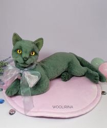 Stuffed Russian Blue Cat, Realistic Kitten Plush, Wool Sculpture Look Alike, Custom Toy Pet, Grey Ragdoll Kitty, Felted