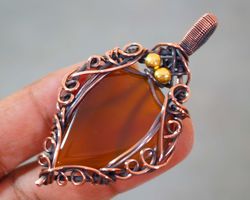 Brown Onyx Pendant Copper Wire Wrapped Handmade Jewellery women's Gifts Jewellery Christmas Gifts Jewellery gift for her