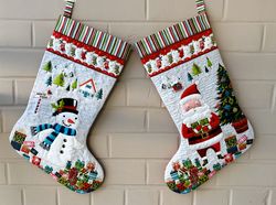 Large Christmas Stocking, Set of 2 Santa Express stocking, Handmade Quilted Stocking, Christmas room decor, Home accents