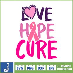 Breast Cancer Svg, Love Hope Cure Svg, Cancer Awareness, Instant Download, Ribbon Svg