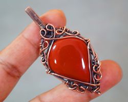 Red Onyx Pendant Copper Wire Wrapped Pendant Onyx Gemstone Jewellery Handmade Copper Jewellery Christmas Gifts Items