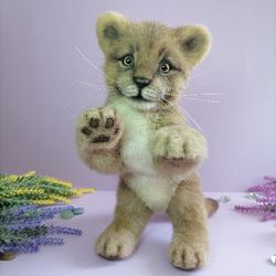 Lion Cub Stuffed Toy, Realistic Wild Cat, Little African Leo, Custom Soft Lev, Handmade Collectible Stuff, Movable Art
