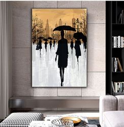 Abstract Woman With Black Umbrella Canvas Wall Art , Abstract Woman Canvas Painting, Women Canvas Print , Ready To Hang
