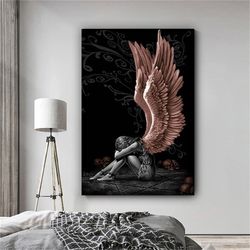 Angel Woman Canvas Wall Art , Winged Woman Canvas Print , Angel Canvas Painting , Ready To Hang Canvas Print , Modern Ho