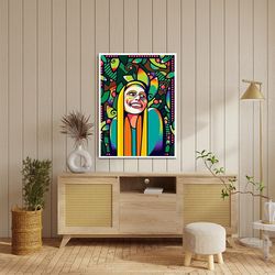 Colorful Woman Canvas Print, Smiling Woman Wall Decor, Different Room Decor, Ready To Hang Print