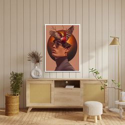 Man With Bird Head Canvas Print, Man With Glasses Canvas Wall Art, Male Portrait Wall Decor, Framed Ready To Hang Canvas