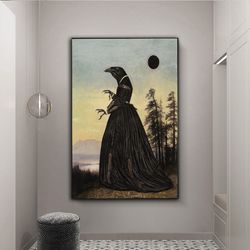 Crow In Black Dress Canvas Wall Art , Surreal Crow Canvas Painting , Surrealism Canvas Print , Crow Canvas Print , Moder