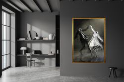 Dancing Creature Canvas Print, Bride Groom Canvas Wall Art, Black And White Gothic Canvas, Different Art