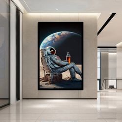 Earth Canvas Wall Art , Astronaut Canvas Print , Planets Canvas Home Decor , Astronaut Canvas Painting , Ready To Hang F