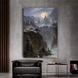Fantastic Landscape Canvas Wall Art , Full Moon Canvas Painting , Landscape Canvas Print, Modern Home Decor ,Canvas Read