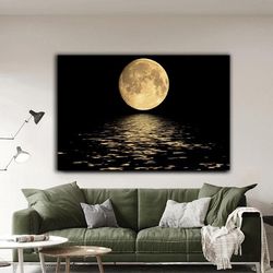full moon canvas painting , moon reflection on the sea canvas print , full moon canvas wall art , home decor , ready to