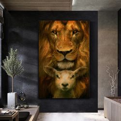 lamb and lion canvas wall art , christian canvas painting , religions canvas print , modern home decor , ready to hang c