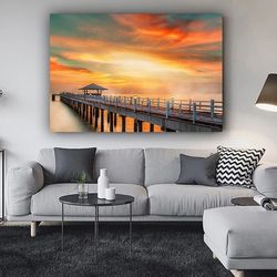 landscape canvas wall art ,bridge canvas painting , sunset canvas, home decor , ready to hang canvas print