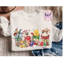 Cute Winnie the Pooh Coffee Tea Sweater, Disney Tigger Xmas Latte Drink Cup Lights Tee, Eeyore Piglet Epcot Shirt, Disne