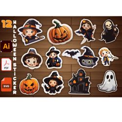 halloween stickers, pumpkin sticker, digital stickers, cute halloween sticker bundle, printable stickers, sticker svg