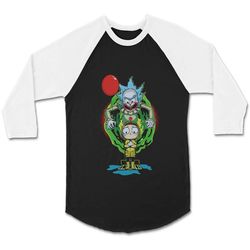 It And Morty Pennywise Rick And Morty Combo CPY Unisex 3/4 Sleeve Baseball Tee T-Shirt