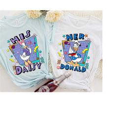 Retro 90s Mickey and Friends Her Donald And His Daisy Duck T-shirt, Disney Couples Valentine's Day Matching Tee, Disneyl