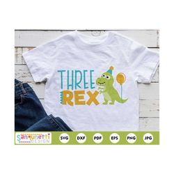 Three rex dinosaur birthday SVG, Third birthday cut file for silhouette and cricut