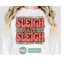 sleigh girl sleigh png, retro christmas png, leopard christmas png, kids christmas sublimation