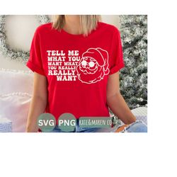 so tell me what you want svg, funny christmas svg, kids christmas svg, retro santa cricut cut file and sublimation