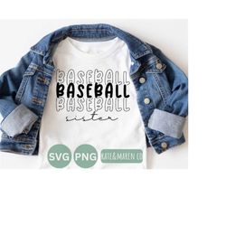 baseball sister svg, baseball sis png, baseball sister retro stacked font cricut cut file and sublimation