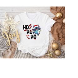 Disney Stitch Ho Ho Ho Christmas Shirt, Ho Ho Ho Disney Holiday T-Shirt, Disney Christmas Shirt, Disney Stitch Family Ho