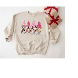 Vintage Mickey And Friends Pink Christmas Tree Shirt, Retro Disney Pink Christmas Shirt, Cute Christmas Shirt, Merry Chr