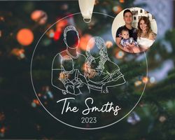 custom photo ornament with outline, personalized family portrait ornament with photo, christmas 2023 ornament