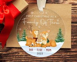 personalized first christmas as a family of three ornament, new baby christmas ornament 2023, custom family christmas or