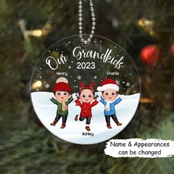 Christmas Gift For Grandma Grandpa, My Grandkids Personalized Round Acrylic Ornament, Custom Grandkids