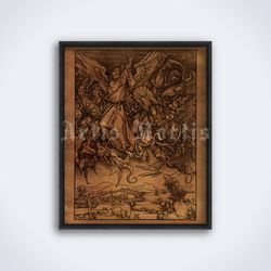 Saint Michael Fighting the Dragon Albrecht Durer medieval printable art print poster Digital Download