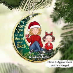 Christmas Gift For Grandparent, I Love You To The Moon And Back, Grandma Grandkid On The Moon Ornament