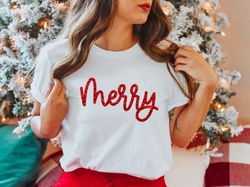 Merry Christmas Shirt, Glitter Merry Christmas T-shirt, Holiday Shirts Women, Merry Christmas, Christmas Tshirt, Christm