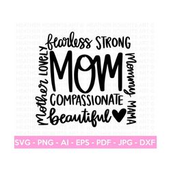 Mom Phrase Collage SVG, Mom Shirt svg, Mother's Day Gift, Mom Life, Blessed Mama, Hand Lettered Mom quotes, Cut Files for Cricut, Silhouette