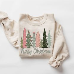 Merry Christmas Tree Sweatshirt, Merry & Bright Christmas Sweatshirt, Holiday Sweater, Womens Holiday Shirt, Winter Shir